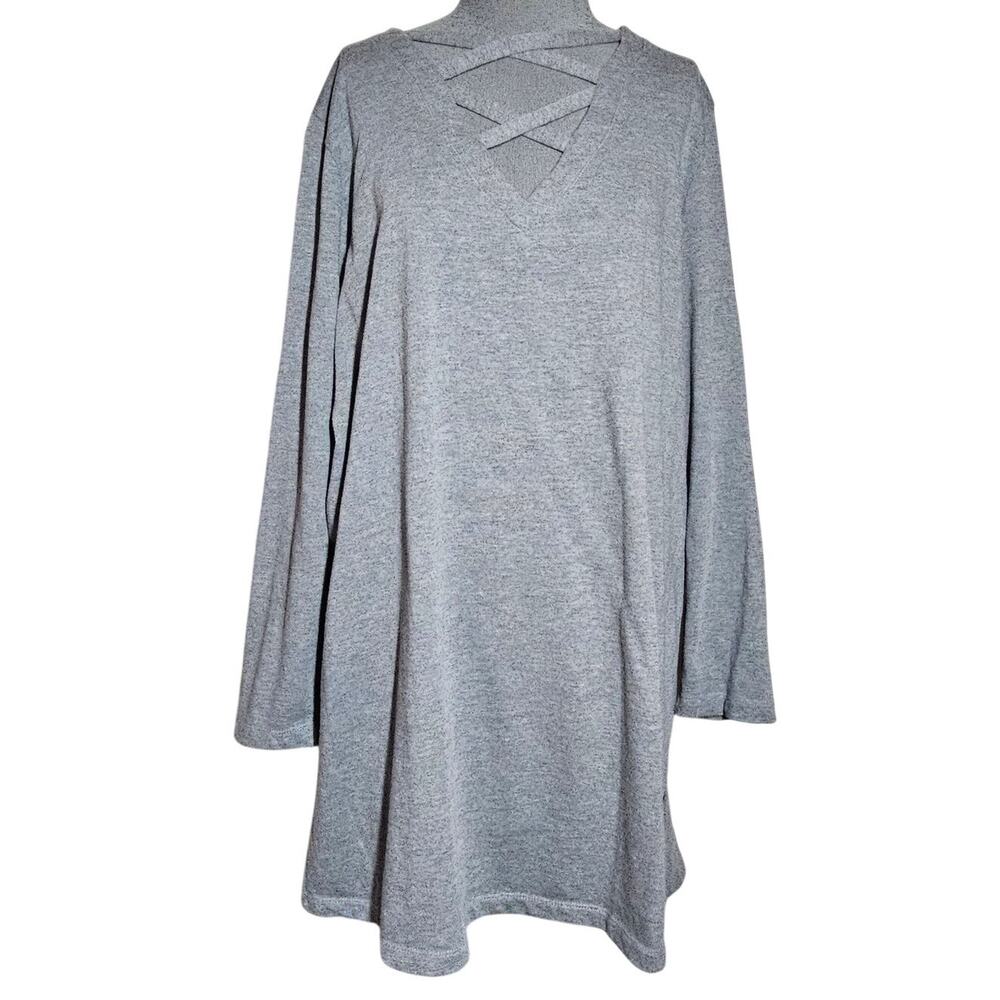 Gray Criss Cross V Neck Cotton Blend Pullover Size Large
